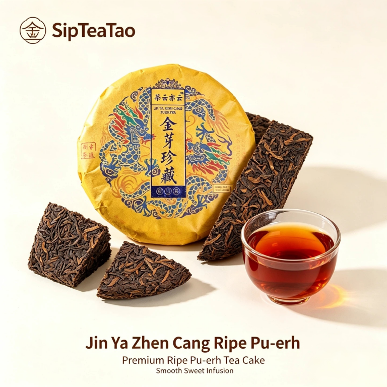Jin Ya Zhen Cang Ripe Pu‑erh Tea Cake 100g | Wholesale Yunnan Ripe Pu‑erh | SipTeaTao